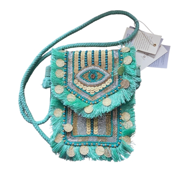 Antik Kraft Handbags - Antik Kraft - NEW Boho Evil Eye Beaded Crossbody Bag Coin Tassel Fringe